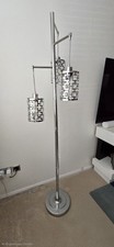 Modern Chrome Silver Metal Floor Lamp, Geometric Cylinder Shades, Switch