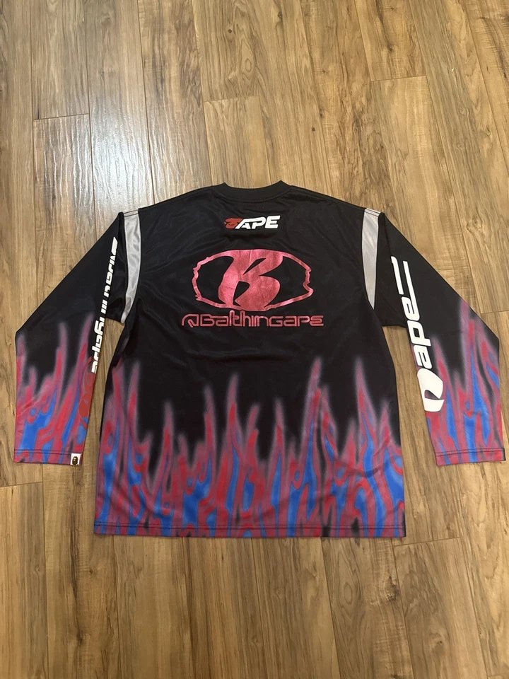 BAPE Flame Pattern Multilogo RelaxedFit Football Jersey - Image 2 of 4