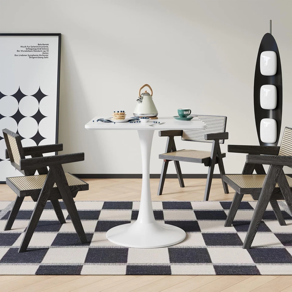 Mesa de comedor cuadrada blanca de tulipán para 2 personas, mesa de comedor pequeña de 24 pulgadas con metal... Foto 2 de 4