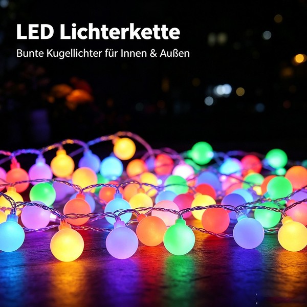 100 LED Lichterkette Kugel Beleuchtung Bunt Garten Party Innen AußEn Deko 10M-image