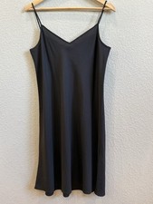 UNIQLO Black Satin Camisole Slip Dress Midi Women's L Spaghetti Straps