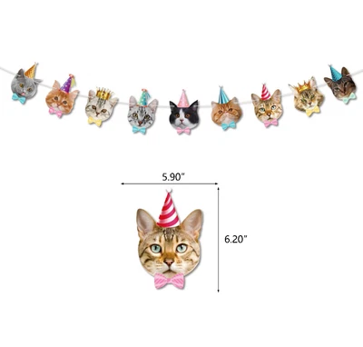 Cat Banner Pet Birthday Party Bunting Super Cute Kitten Decoration Hanging Flag