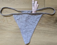 NWT Victoria's Secret Gray "V" Logo Soft Cotton Modal Blend V-String Panties L