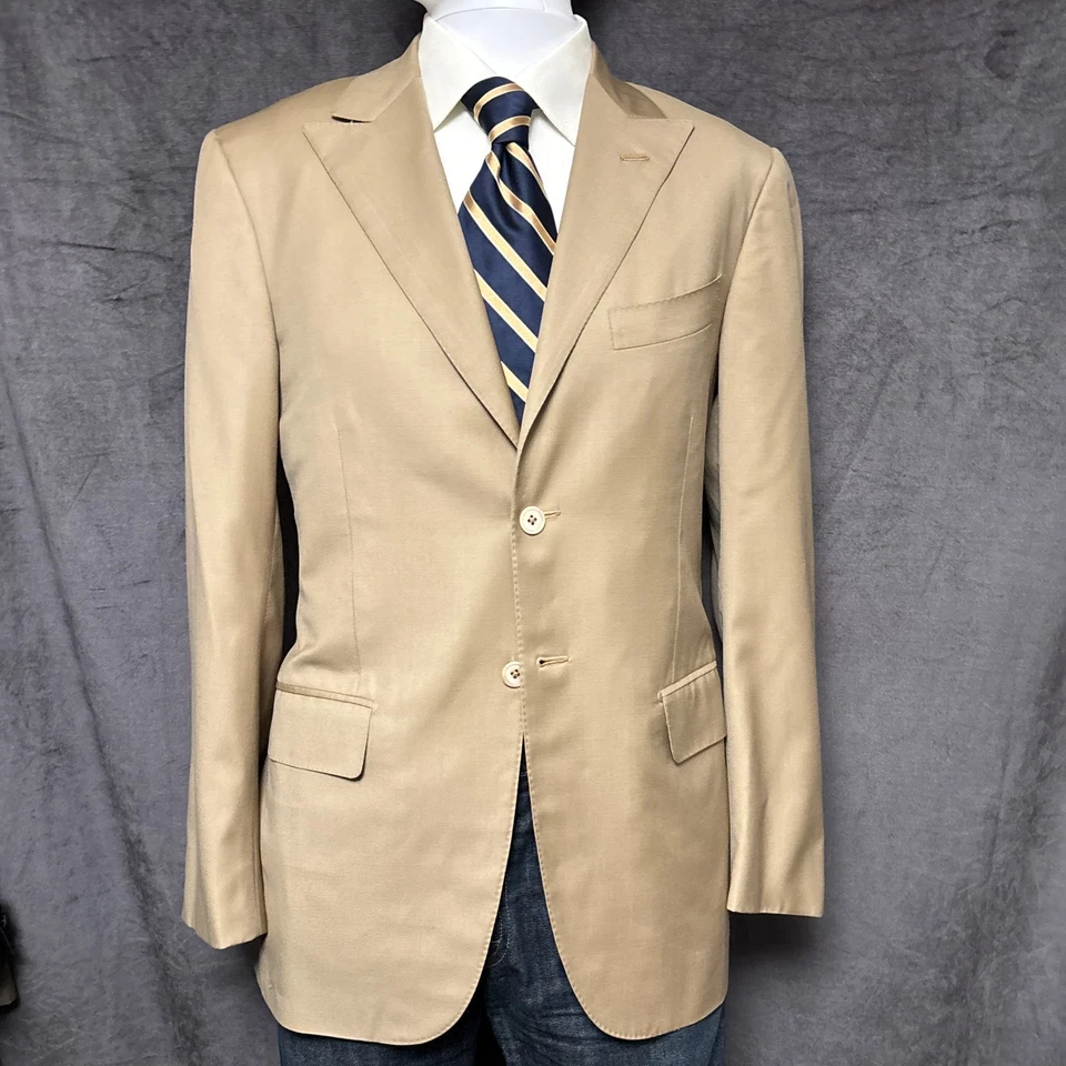 Isaia Sport Coat 38R Slim Tan Wool Nuova Aquaspider Italy Bespoke Blazer 40R - Image 2 of 4