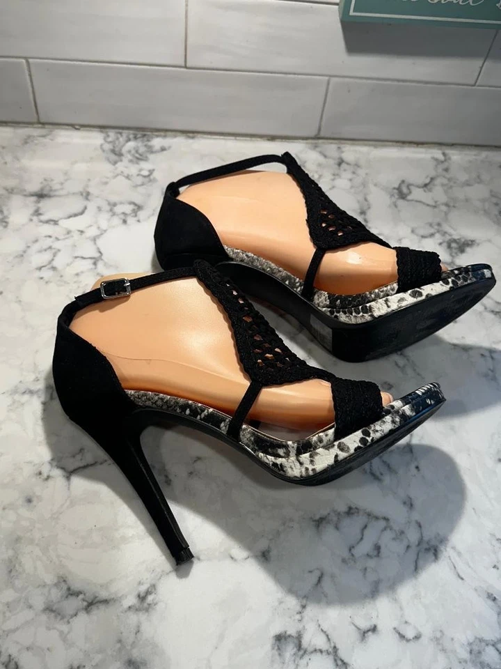 Fergie Catalina размер 8 корзина плетение черный змея печать stiletto модные каблуки - Изображение 4 из 4