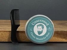 Mustache Wax Strong Hold Fragrance Free 1.7oz grooming Styling kit comb Set