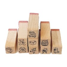 Set Of 9 Small Wood Rubber Mounted Teddy Bear Stamps For Crafting CUTE