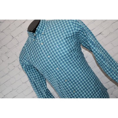 Southern Tide Shirt Mens Large Teal Blue Plaid Long Sleeve Button Down Skipjack