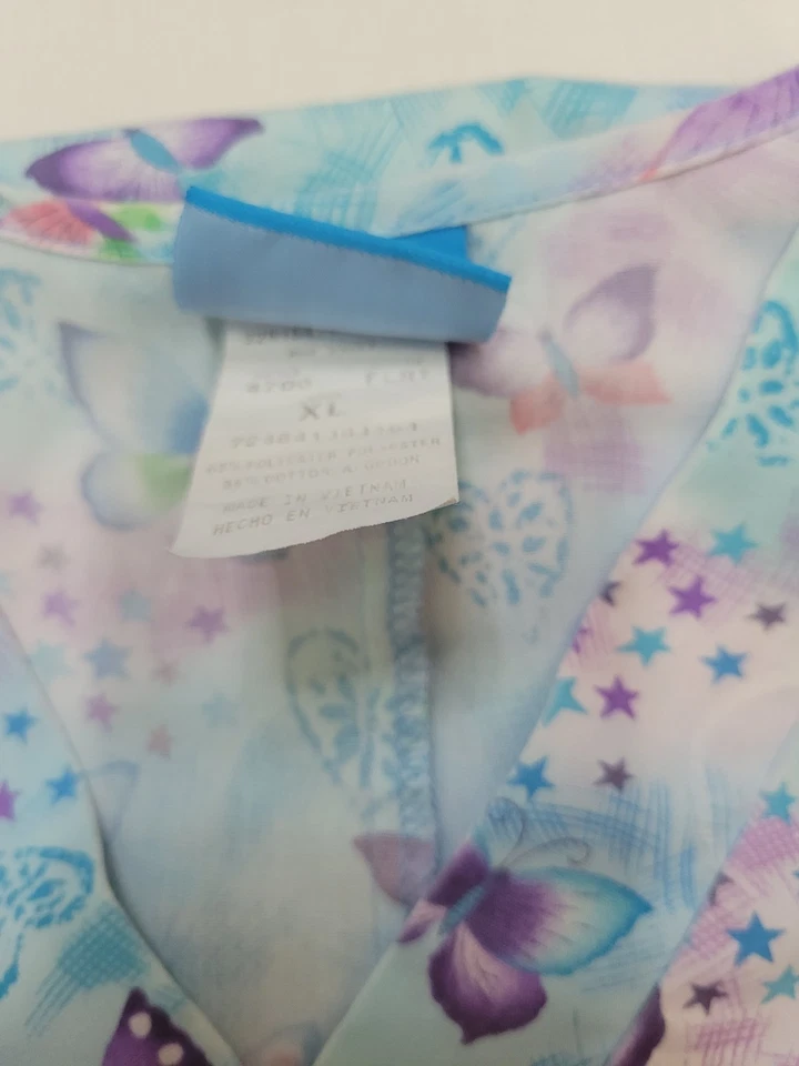 Butterflies Scrub HQ Womens Pretty Butterfly Top Uniform Size XL - Image 3 of 4