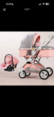 HappyGira 3-in-1 Stroller Carrycot Car Seat, Dual Suspension, BPA-Free, Pink