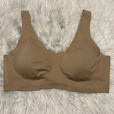 Honeylove Medium Bra Tan V Neck Wireless Pullover Wide Strap Removable Pads