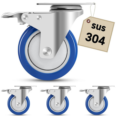 Stainless Steel 4 Inch Caster Wheels with Brake,304 Heavy Duty Stainless