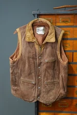 VTG Berman's Brown Leather Suede Full Zip Hunting Vest Jacket Sz 46 RARE