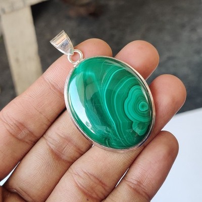 Nice Malachite Gemstone Pendant 925 Sterling Silver Unique Style Pendant PG7640