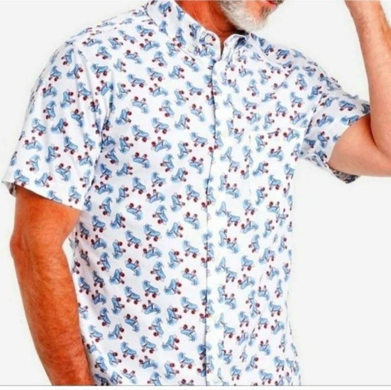 GOODFELLOW & CO rollerskate print hawaiian shirt M short sleeve slim button down