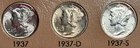 1937 P Philadelphia 1937 D Denver 1937 S San Francisco Mercury Dimes Silver 10C