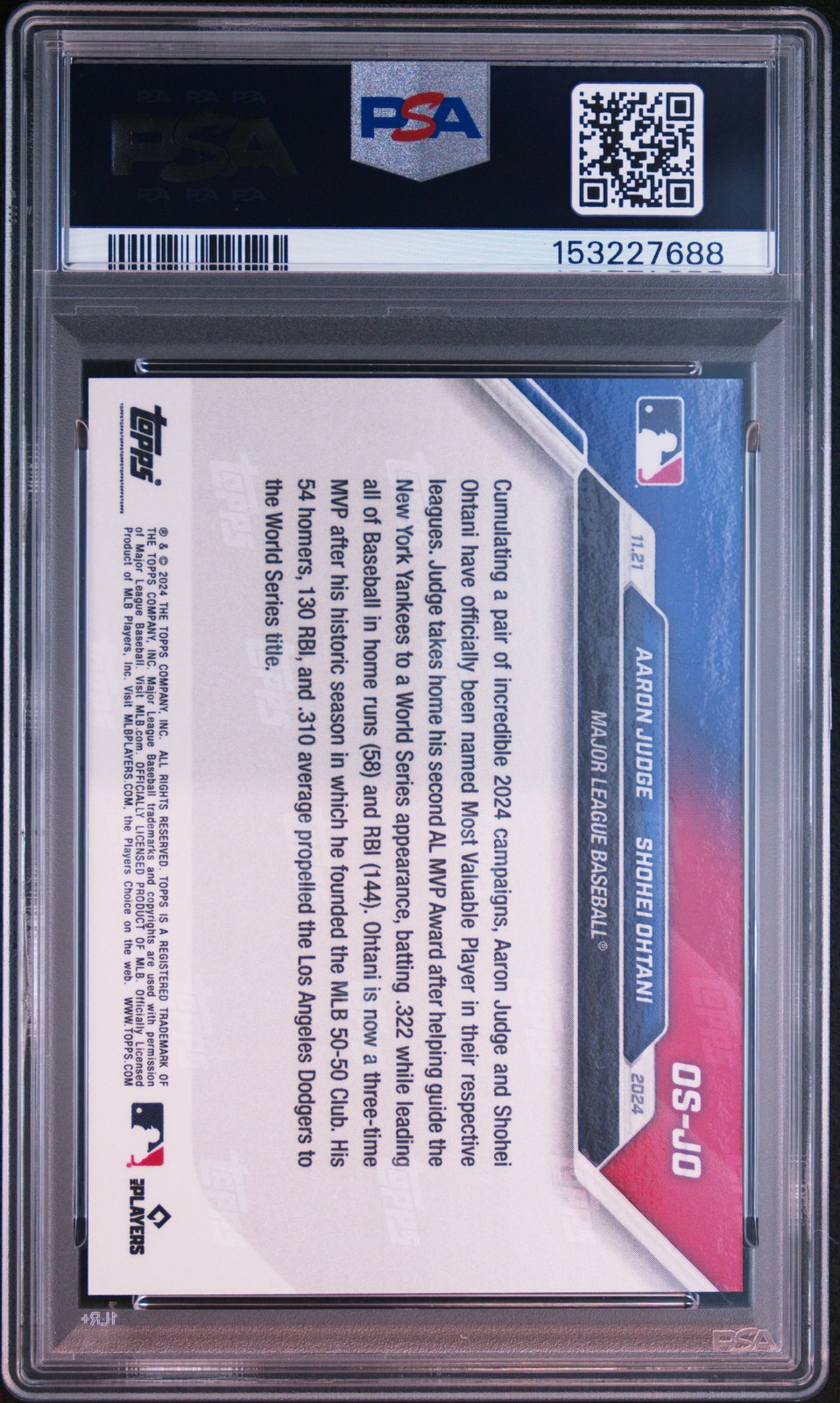 2024 TOPPS NOW OFFSEASON #OSJO AARON JUDGE SHOHEI OHTANI PSA 10 view 2