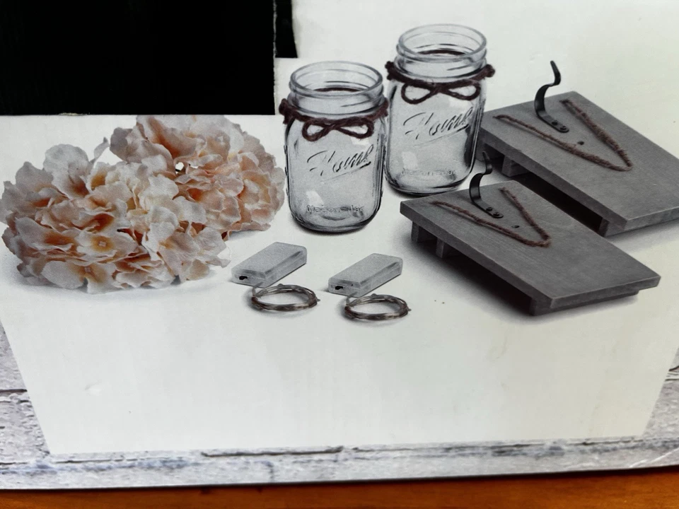 Set Of 2 Rustic Hanging Mason Jar Sconce with  Led Fairy lights - Image 4 of 4