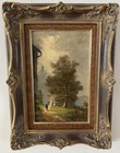 Antique European Countryside Landscape Pathway Oil Painting