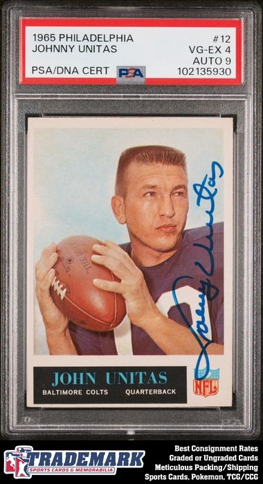 1965 Philadelphia #12 John Unitas PSA 4 Auto 9 PSA/DNA Colts