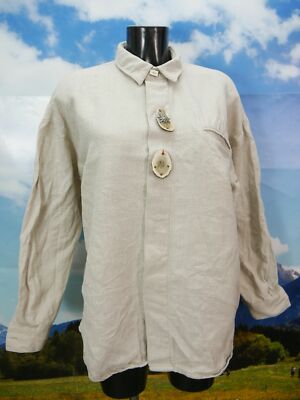 Size L costume shirt country line beige linen with edelweiss pendant th1831