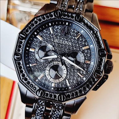 Bulova Octava Crystal 98C134 Black Tone Chronograph Pave Crystal