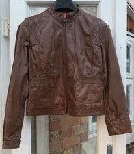 Jobis Ladies Brown Biker Soft Real Leather Jacket Coat 38 C32-34l22.5 Excellent
