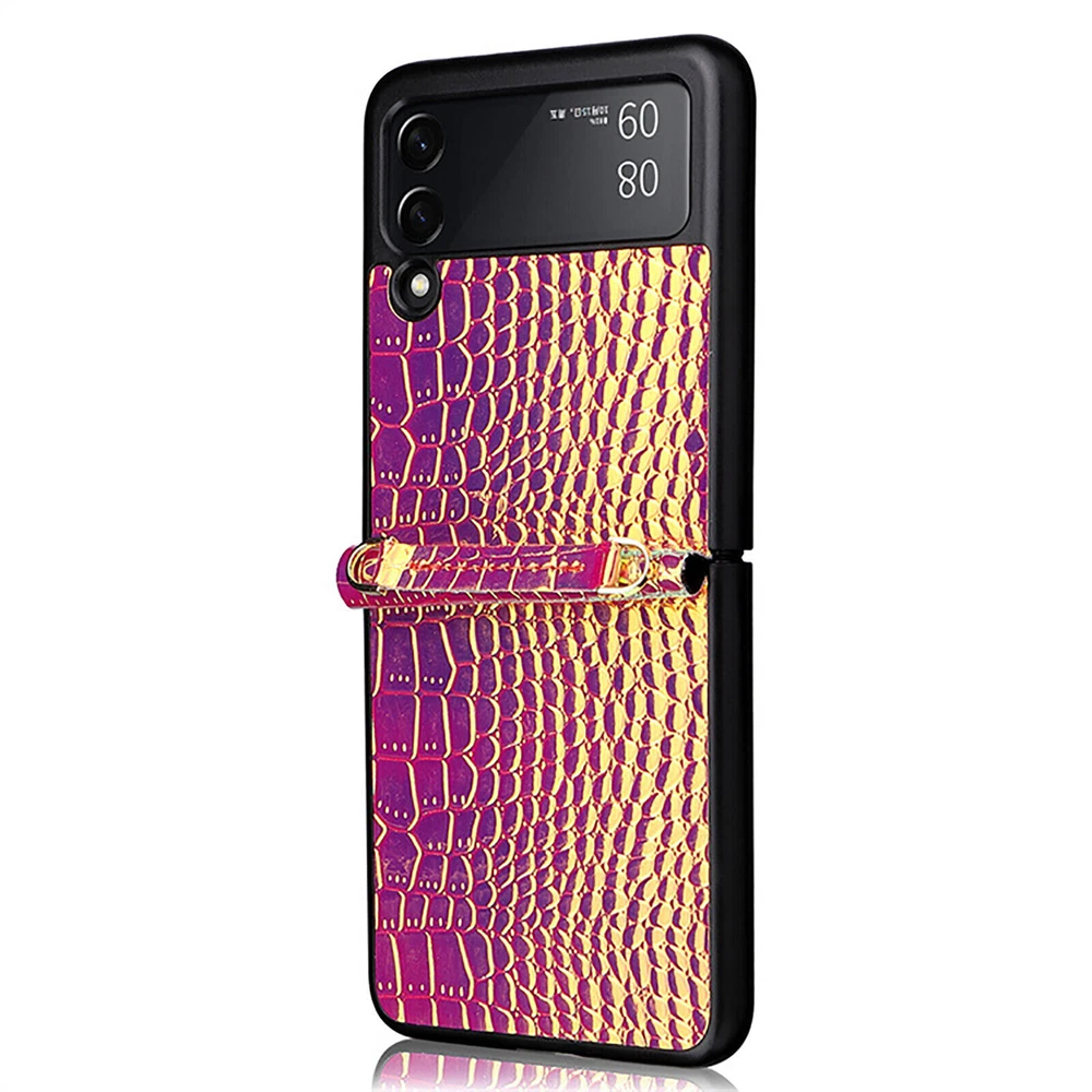 Phone Case Pearlescent Pattern Hand Strap Protective Cover for Samsung Z Flip 3