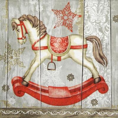 4x einzelne Papierservietten für Decoupage und Party - Schaukelpferd