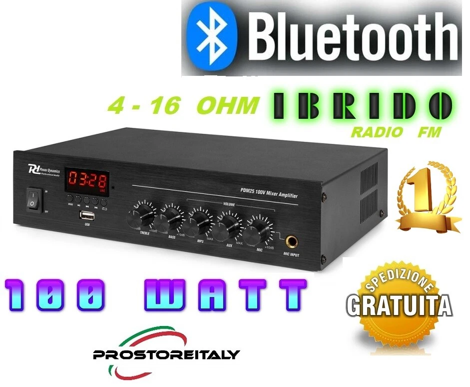 KIT AUDIO 100 WATT FILODIFFUSIONE BLUETOOTH+USB+RADIO FM+TELEC.+ 4 CASSE NERE - Immagine 2 di 4