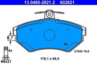 Ate 13.0460-2821.2 Bremsbelagsatz, Scheibenbremse FüR Seat Vw