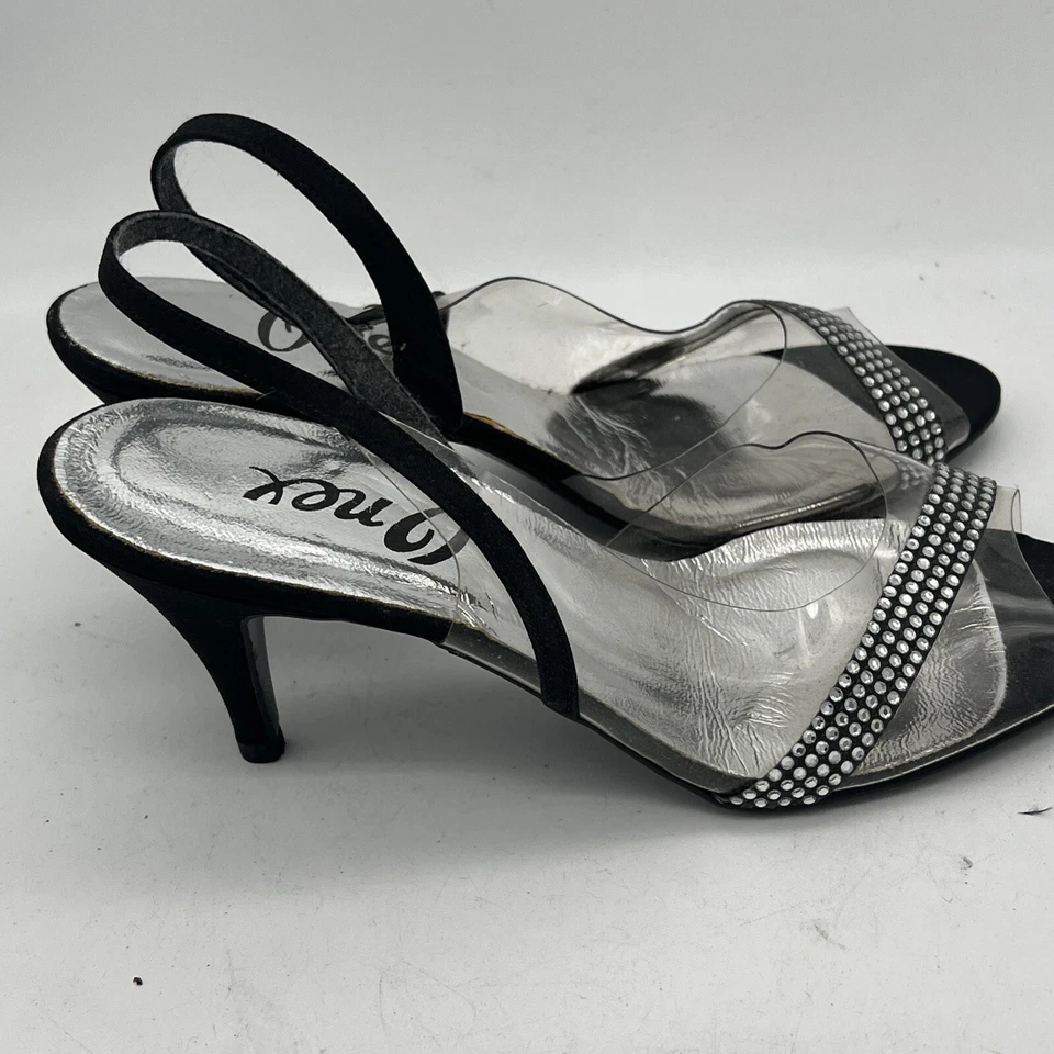 Salto alto vintage Onex strass transparente biqueira aberta tamanho 7.5 - Imagem 3 de 4