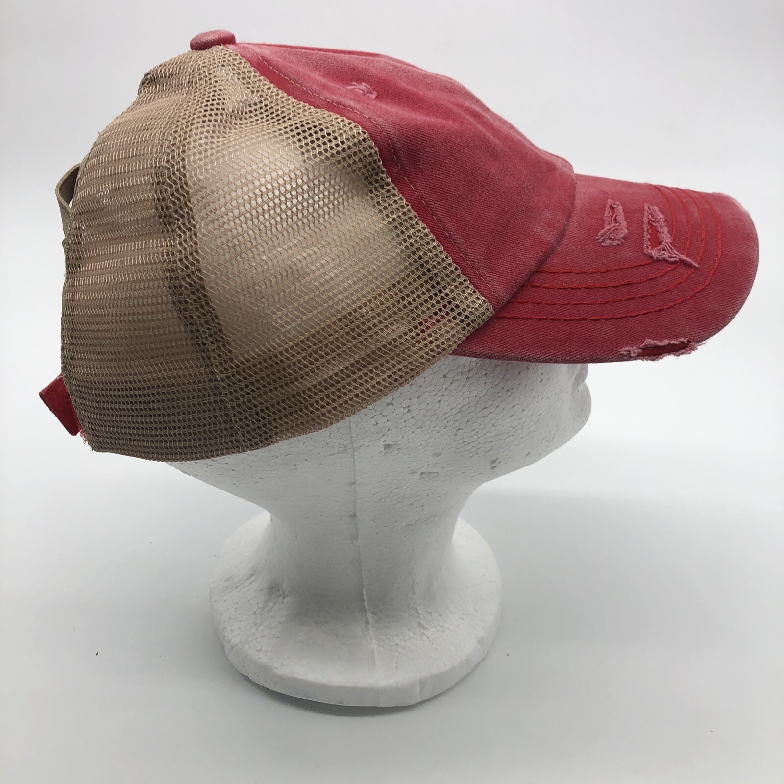 C.C. Cappellino pony rosso sbiadito invecchiato taglia unica coda di cavallo