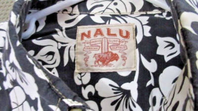 Vtg Nalu Wave XXL Black White Floral Cotton Hawaiian Men's Shirt w