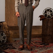 Men Vintage Herringbone Ankle Pants Slim Fit Business Casual Suit Trousers