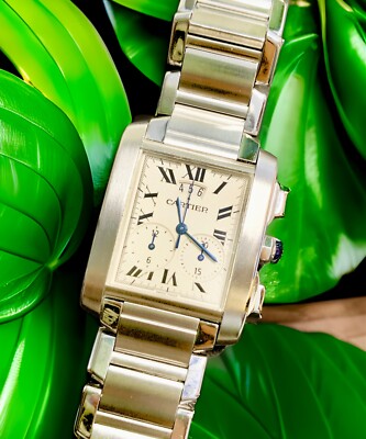 Cartier Chronograph Tank Francaise 2653 W51024Q3 Chronoflex Watch