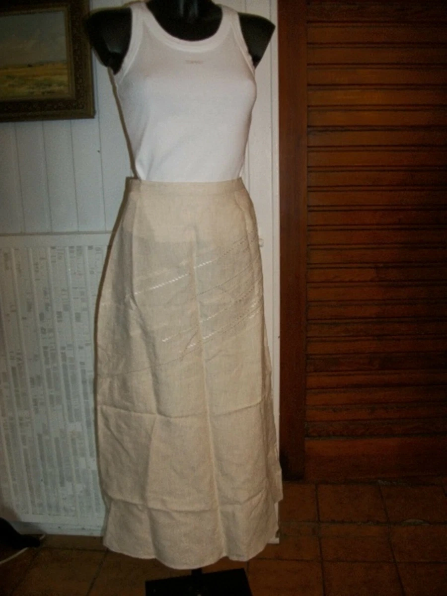 Jupe longue beige 100 lin non doubl BURTON 42 brod eBay