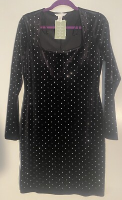 H&M Black velvet Long-Sleeve Studded dress L | eBay H&M Black velvet Long-Sleeve Studded dress L | eBay