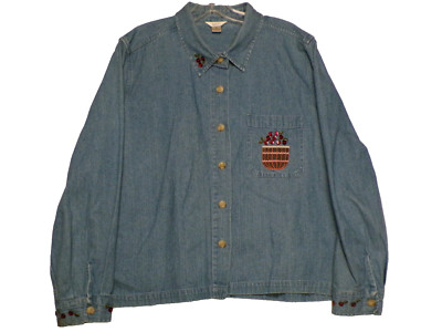Christopher & Banks Size XL Chambray Blue Holiday Button Down Shirt EUC