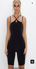 Ladies Women’s prettylittle thing Black Slinky Cross Strap Shorts Unitard size 8