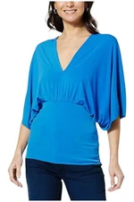 IMAN Global Chic Drape Knit Dolman Sleeve Top Bright Sapphire