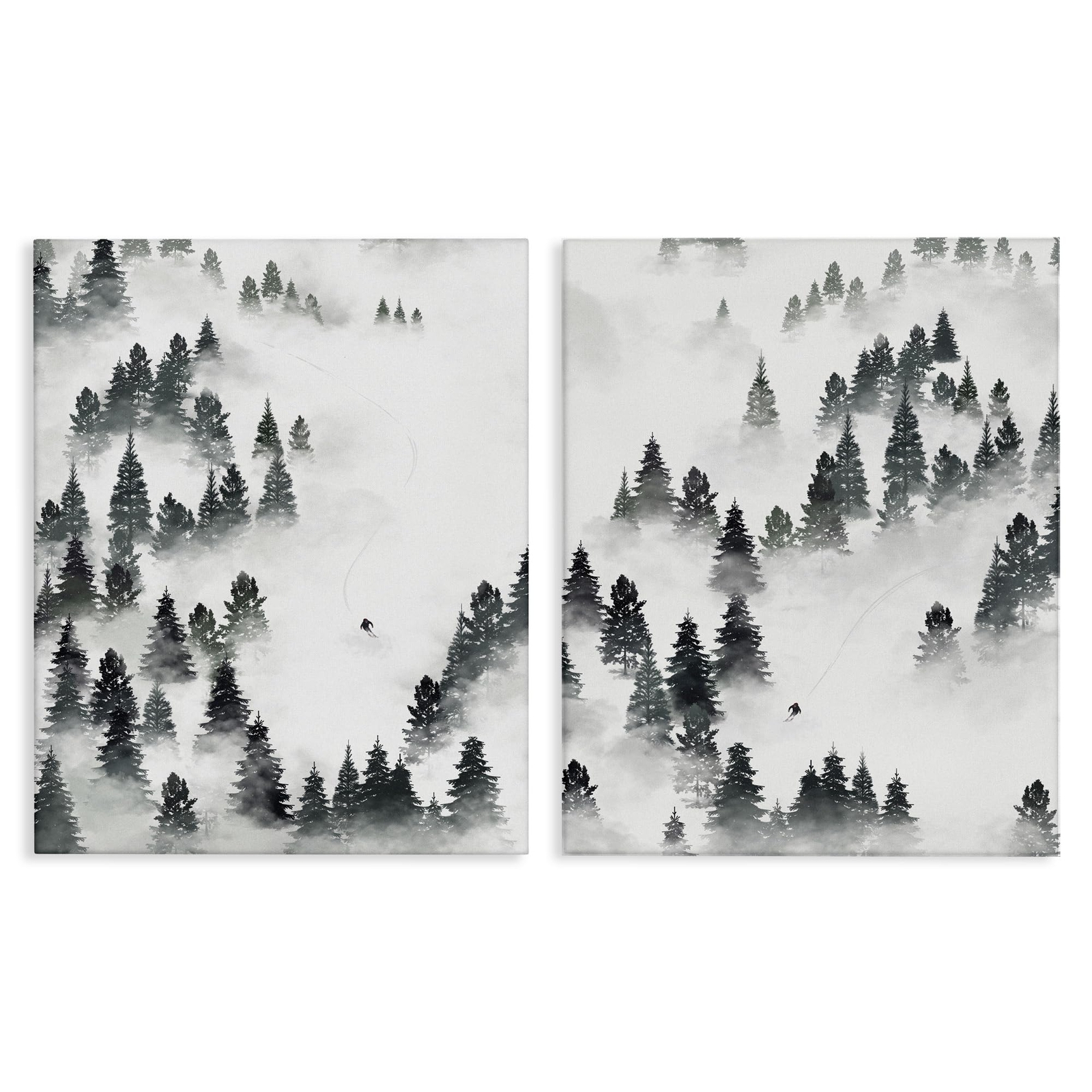 Winter Ski Slopes Mountain 2pc Set Canvas Wall Art, Design by Ziwei Li