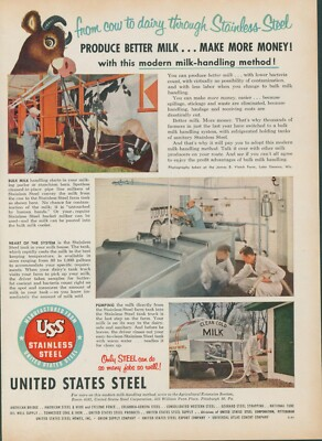 #ad #ad 1955 USS Steel Modern Milk Handling Dairy Cows Clean Cold Truck Vtg Print Ad FJ1 $12.18