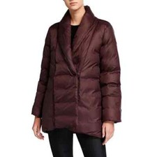Eileen Fisher Shawl Collar Coat Cassis Burgundy Down Puffer Nylon Size Xs Petite
