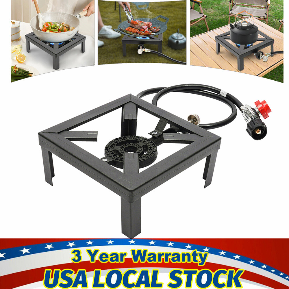 Camping Stove Burner Cast Iron Propane Gas LPG Stove BBQ Cooker & Regulator Hose