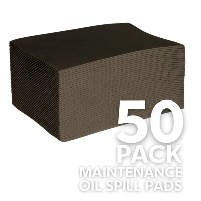 R&C COMPONENTS LTD 50 Pack Grey Absorbent Spill Pads – Heavy-Duty Oil, Water & Coolant Clean Up!