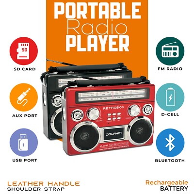 Dolphin RETROBOX Portable Bluetooth AM/FM Radio & MP3 Speaker w