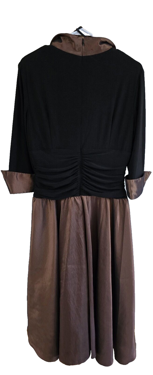 Jessica Howard jersey taffeta 3/4 sleeve portrait collar ruched A-line midi  - 14 | eBay