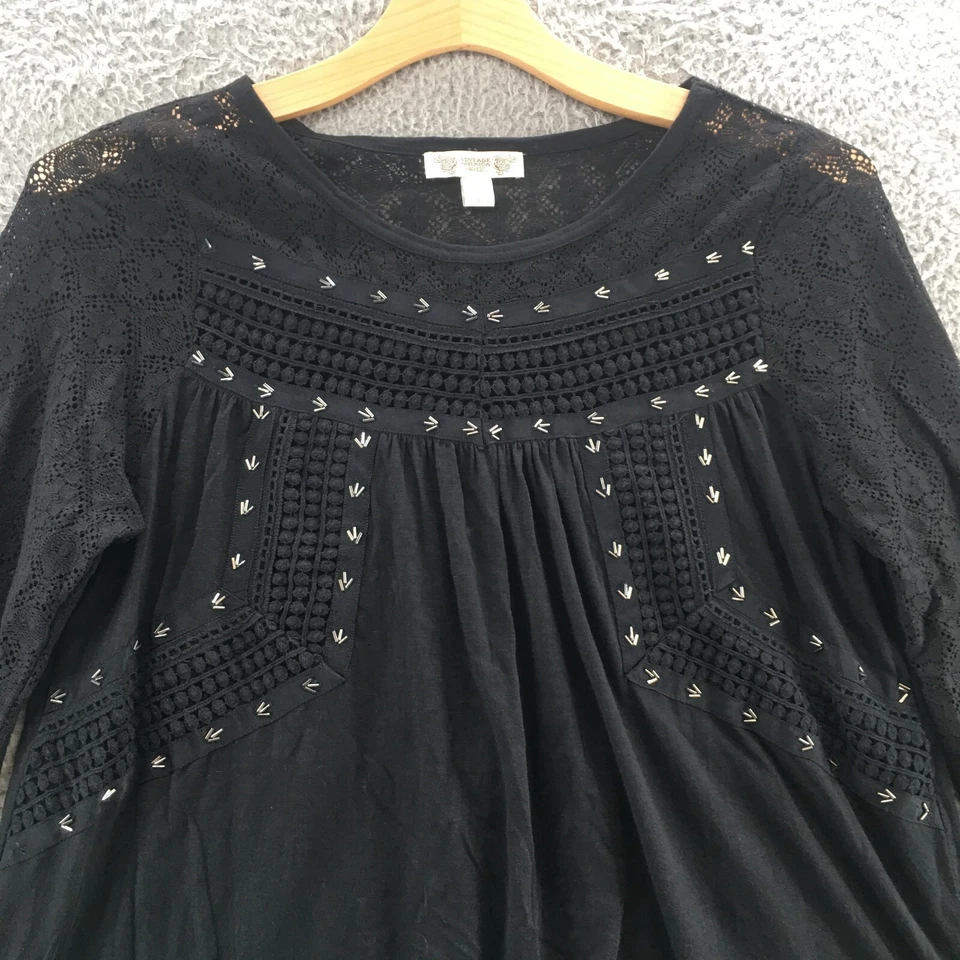 Blusa pulóver informal vintage America manga larga para mujer L negra con cordones florales Foto 2 de 4