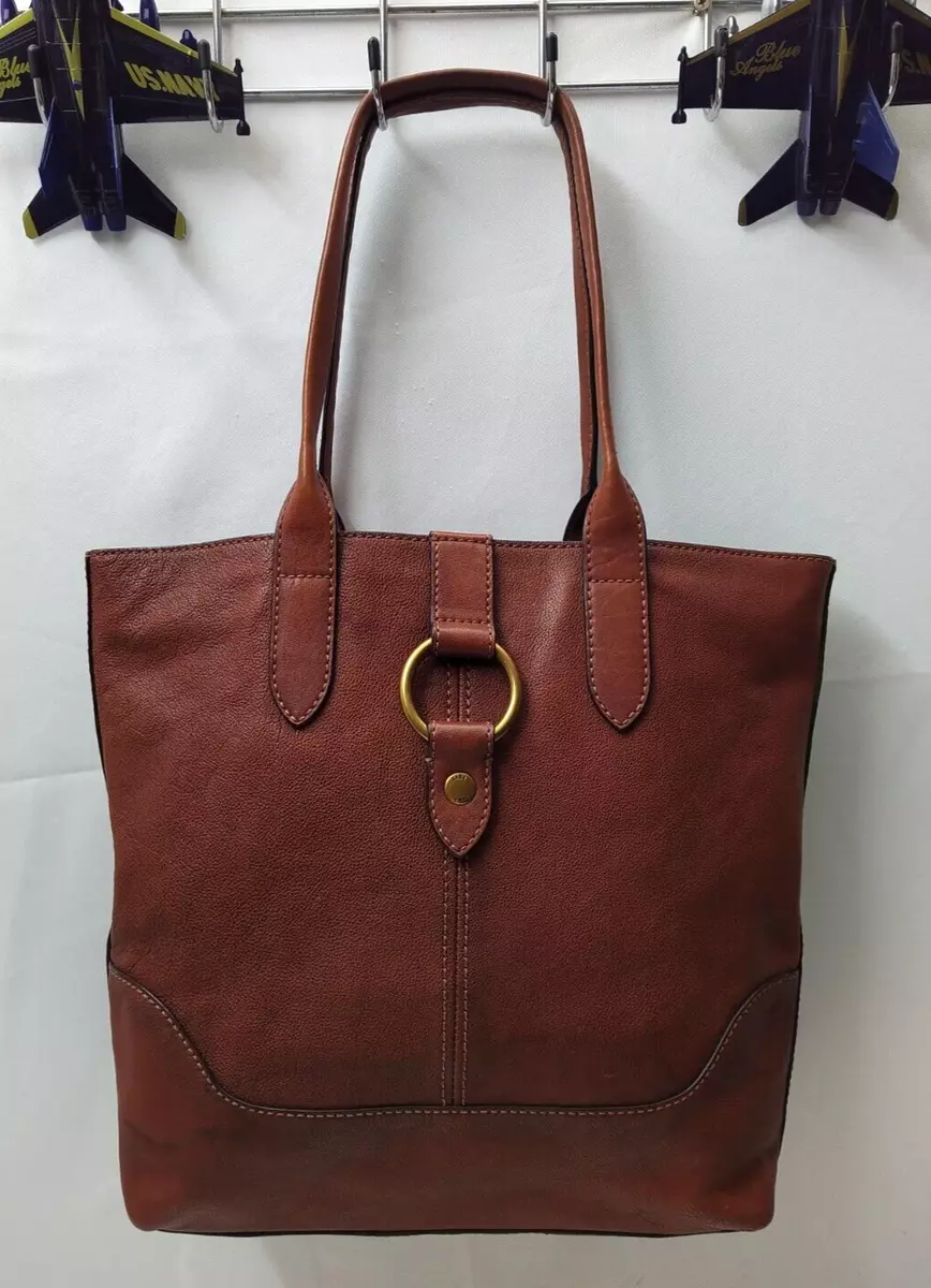 Frye Cognac Brown Leather Ring Buckle Large Tote Shoulder Bag